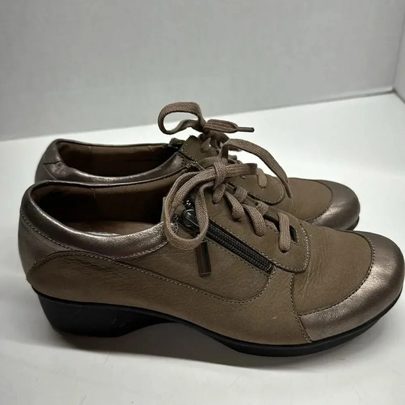 Dansko Lace Up Leather Clogs Shoes Brown Tan Size 37 6.5 - 7 - Picture 4 of 14